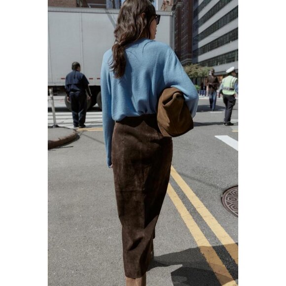 ZARA 100% LEATHER WRAP MIDI SKIRT - Picture 6 of 8